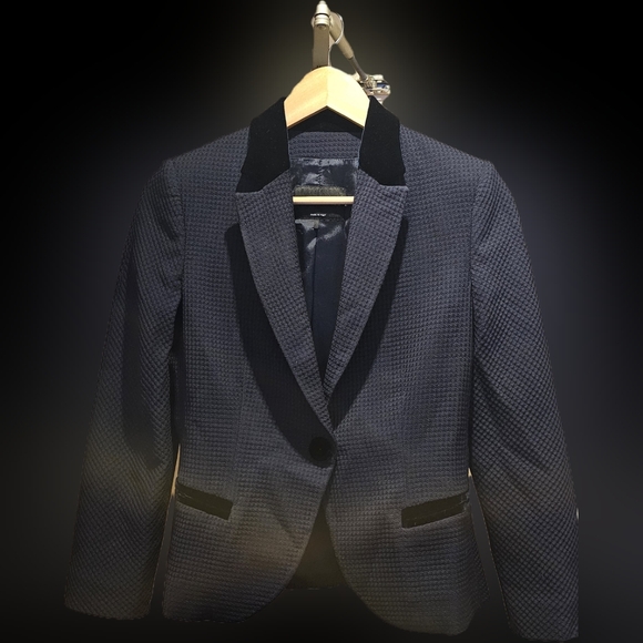 GIORGIO ARMANI Black Silk/Velvet Royal Blue Crepe Single Breasted, S - Picture 5 of 10